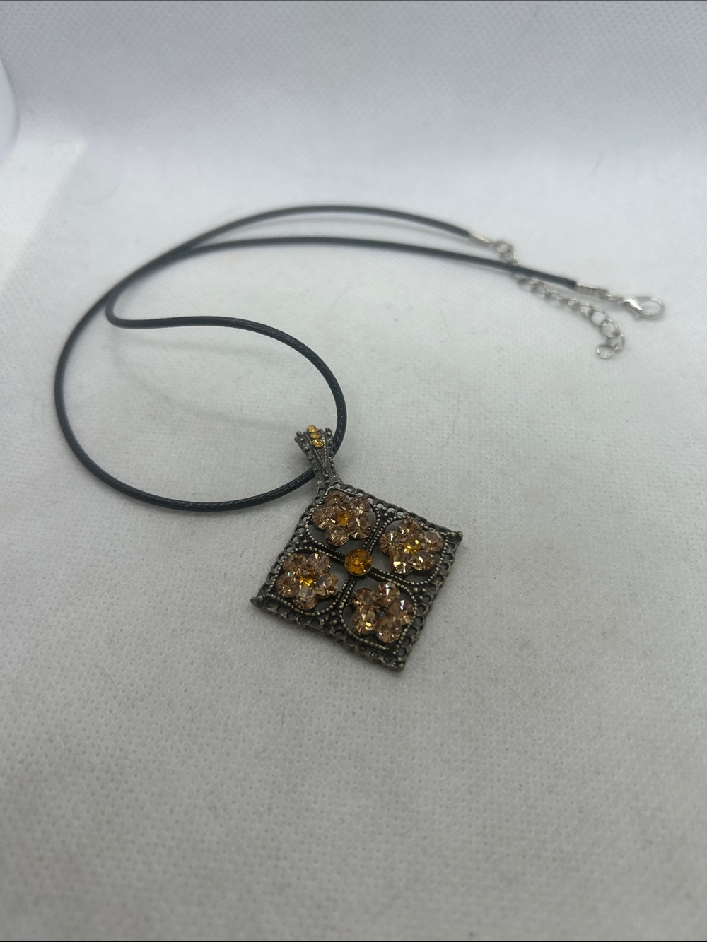 Vintage Yellow Crystal Square Pendant Necklace